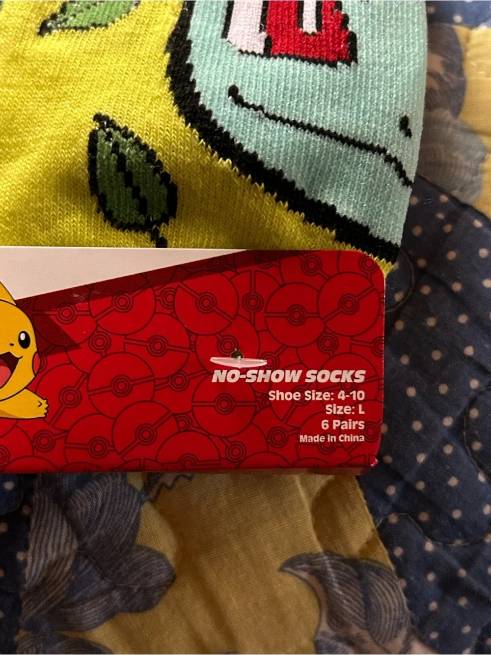 No-Show Socks Set with Pikachu & Bulbasaur - Yellow & Black size 4-10 L